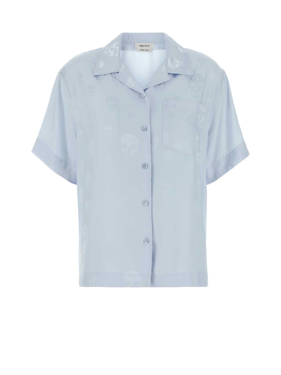 Alexander McQueen Hawaiian Shirt in Light Blue Viscose