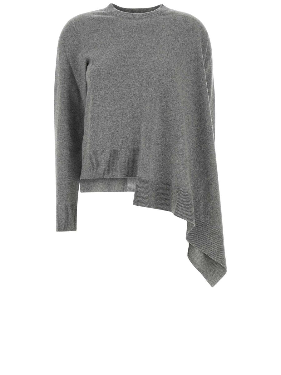 Alexander McQueen Asymmetric Crew Neck Jumper in Grey Cashmere