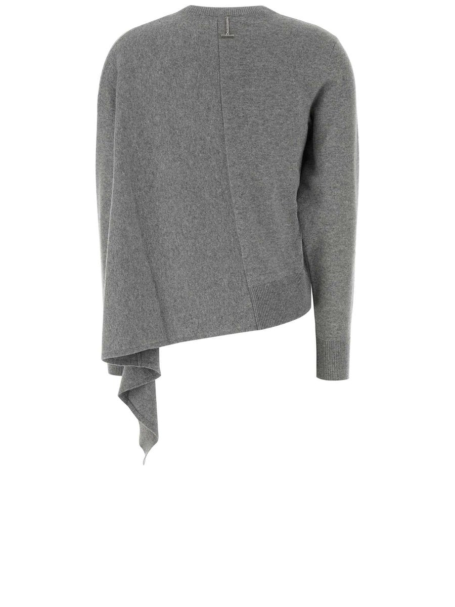 Alexander McQueen Asymmetric Crew Neck Jumper in Grey Cashmere