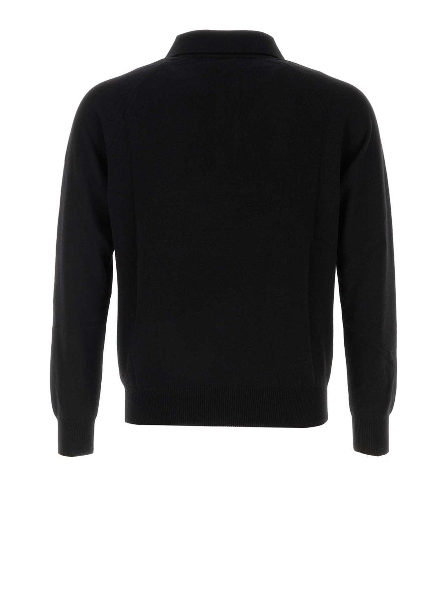 Saint Laurent Loose Long Sleeve Polo in Black Wool