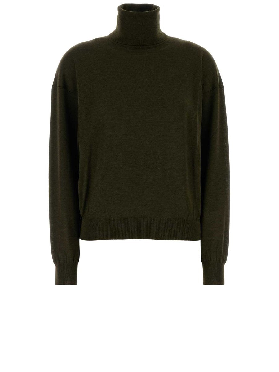 Saint Laurent Turtleneck Sweater in Green Cashmere Wool and Silk