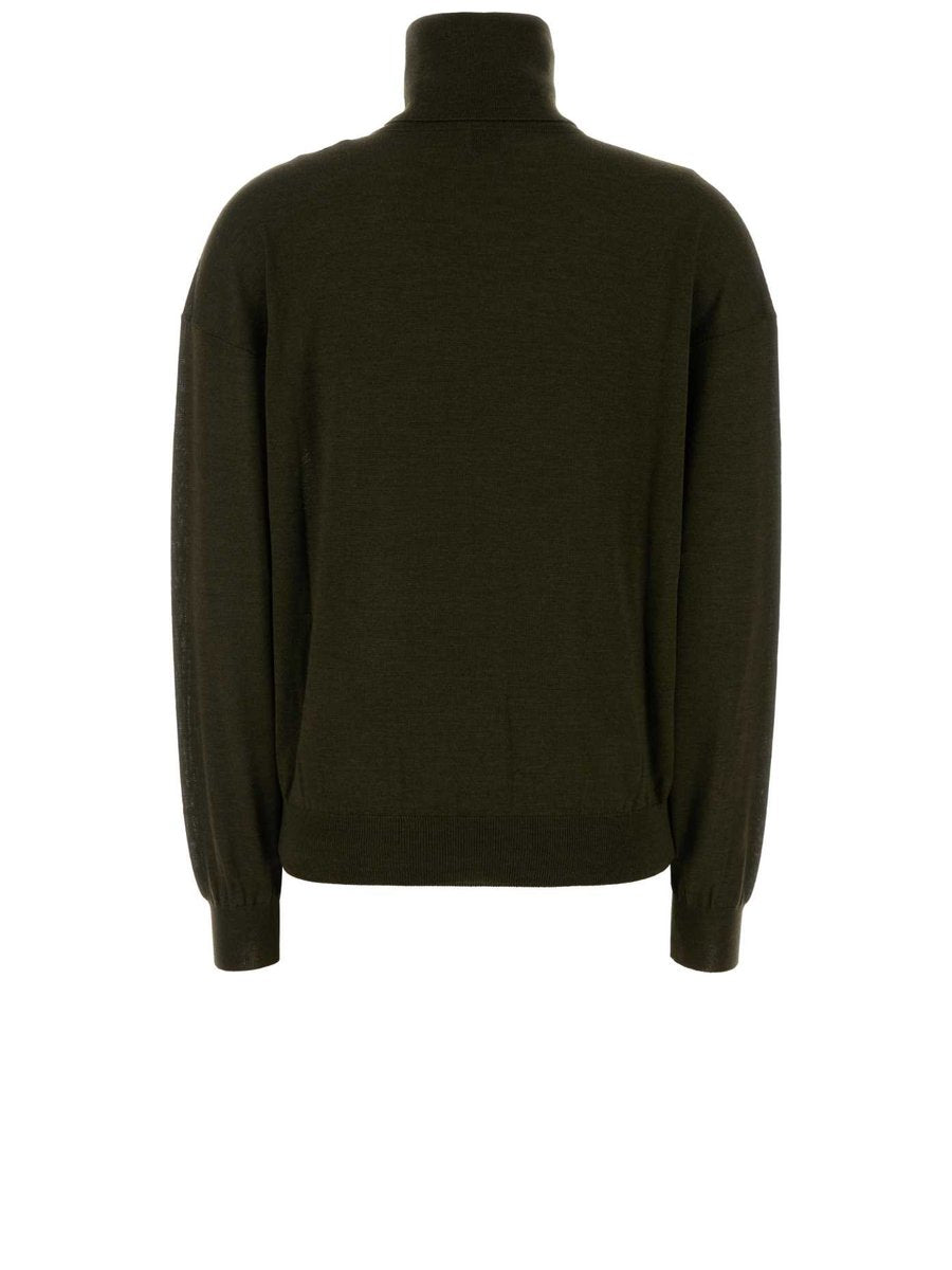Saint Laurent Turtleneck Sweater in Green Cashmere Wool and Silk