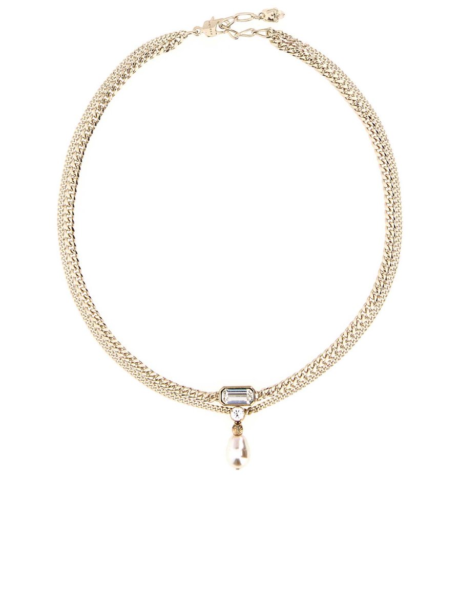 Alexander McQueen Skull Crystal Necklace in Gold Platinum-Finished Metal