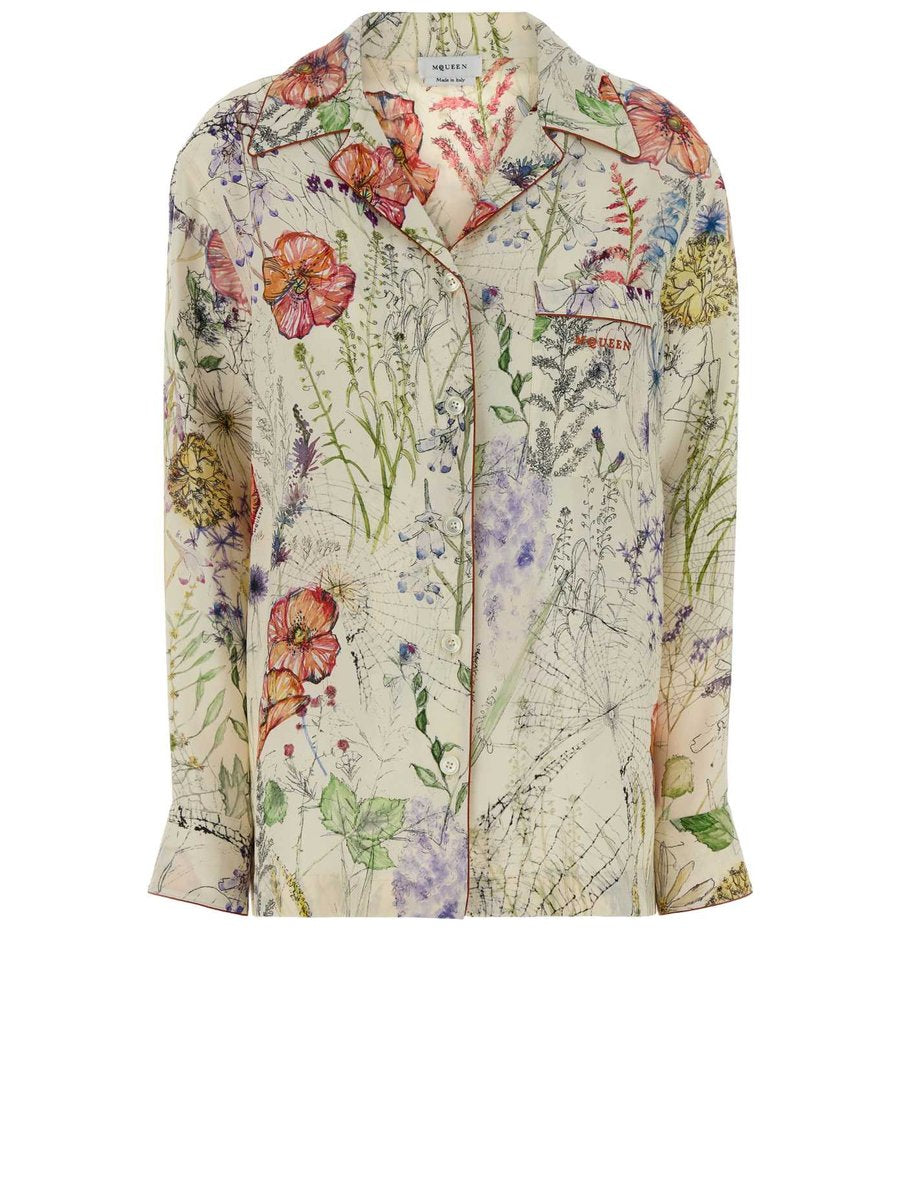 Alexander McQueen Puff Sleeve Lace Shirt in Floral Viscose