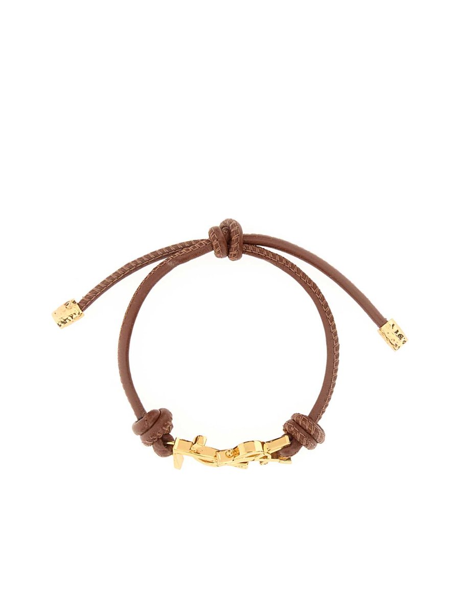 Saint Laurent YSL Bracelet in Brown Nappa Leather