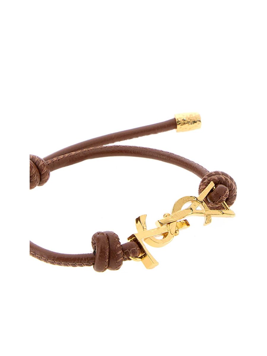 Saint Laurent YSL Bracelet in Brown Nappa Leather