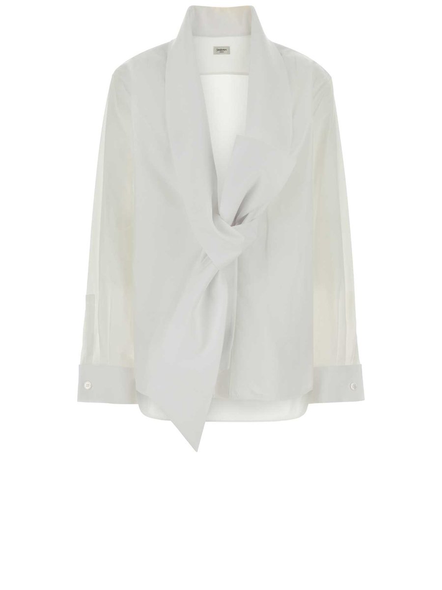 Saint Laurent Shirt with Lavallière in Beige Polyester Blend