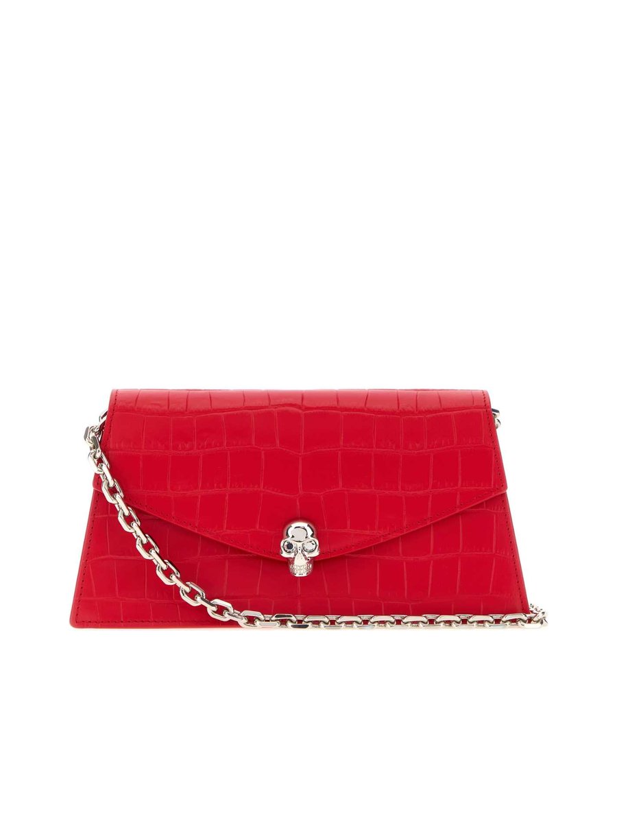 Alexander McQueen Skull Crocodile-Effect Shoulder Bag
