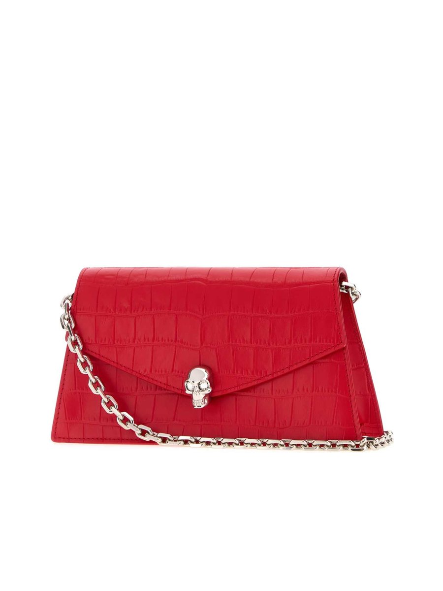 Alexander McQueen Skull Crocodile-Effect Shoulder Bag