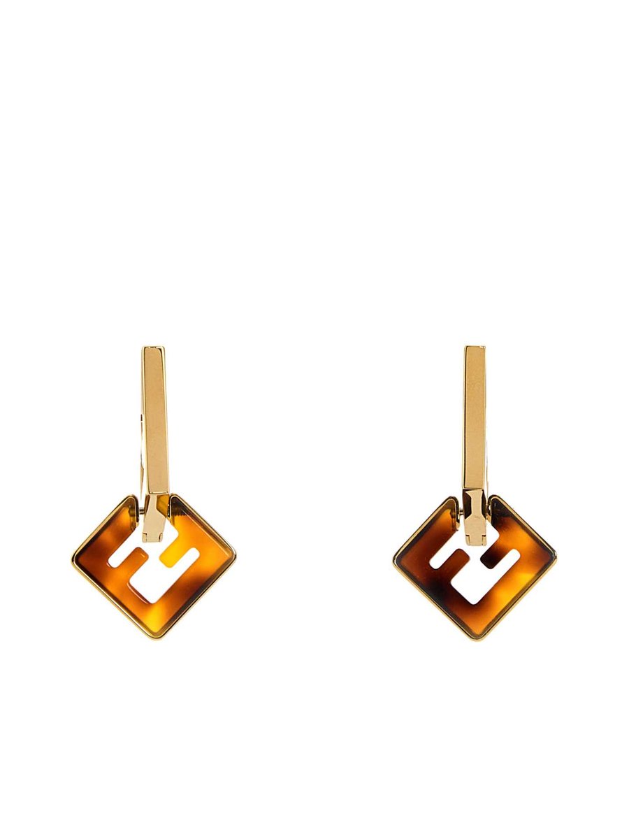 Fendi FF Earrings in Multicoloured Gold Metal and Plexiglass