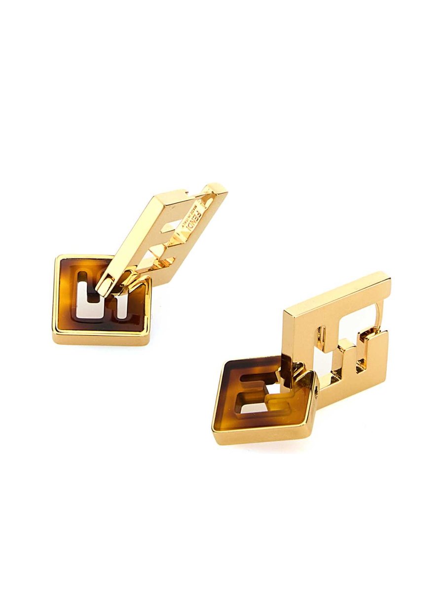 Fendi FF Earrings in Multicoloured Gold Metal and Plexiglass