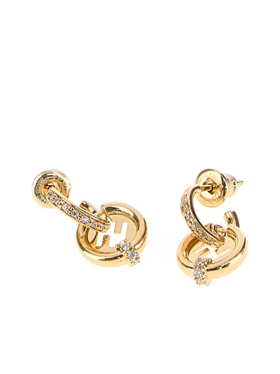 Fendi Ever Round Hoop Earrings in Blue Crystal Metal