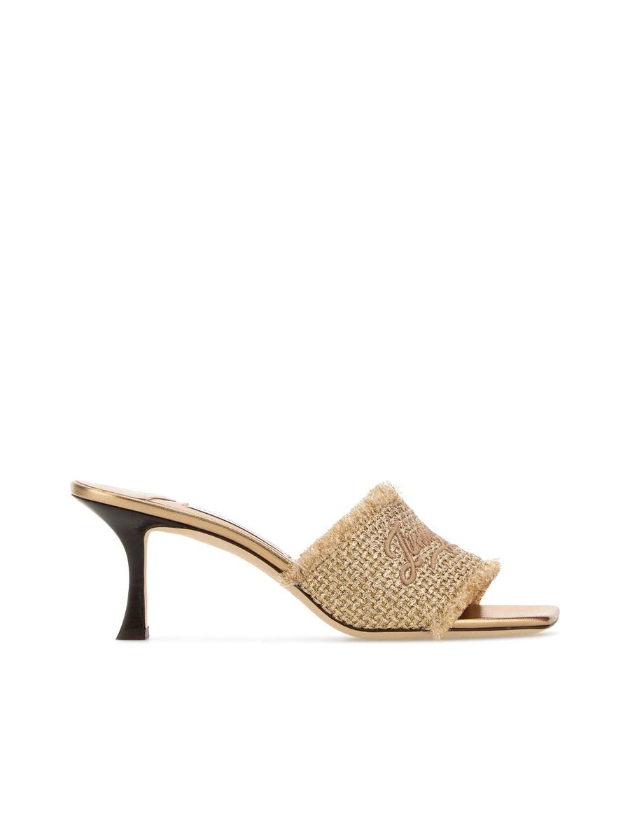 Jimmy Choo Alexia 70 Sandals in Gold Glitter Fabric