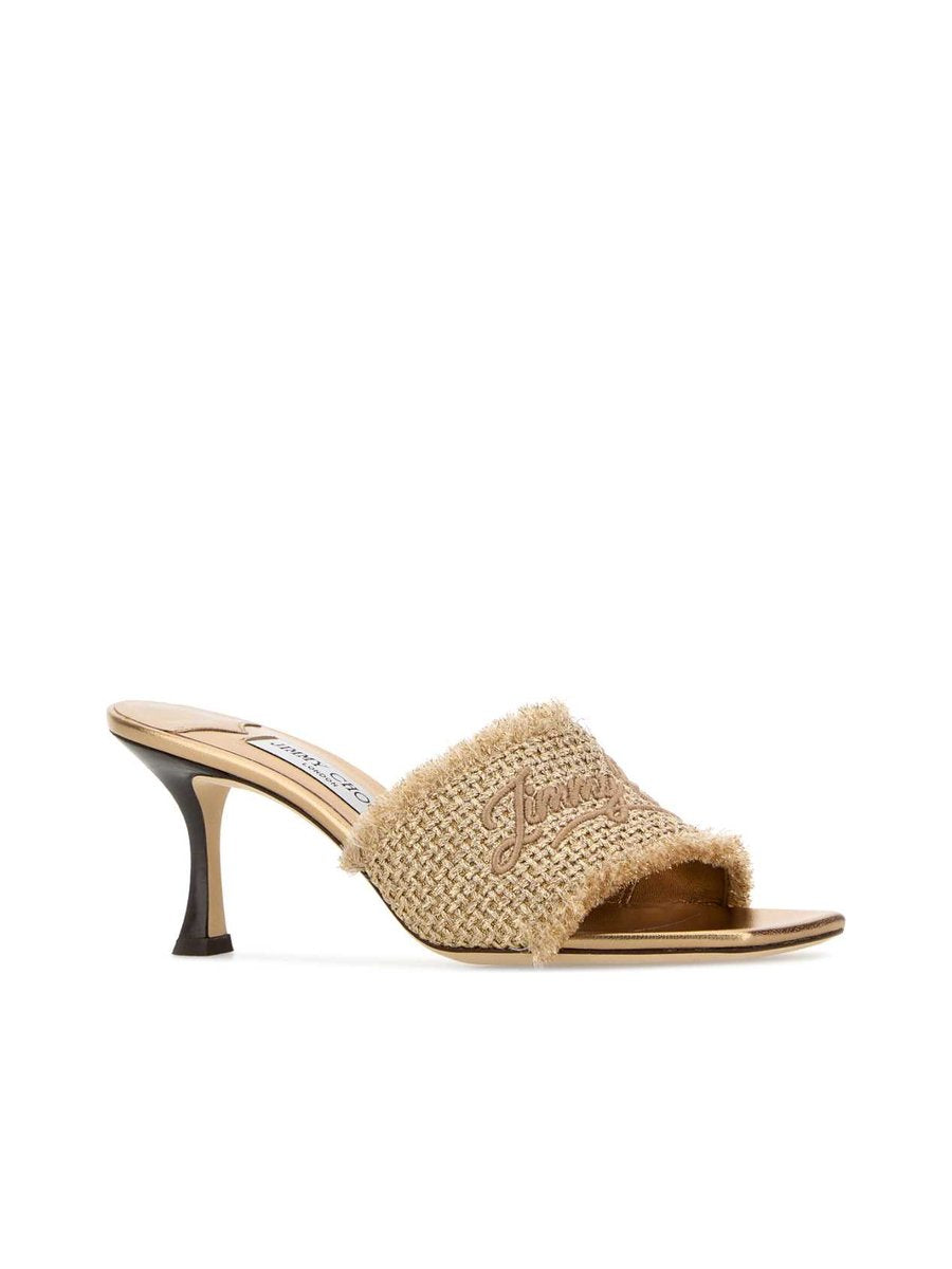 Jimmy Choo Alexia 70 Sandals in Gold Glitter Fabric