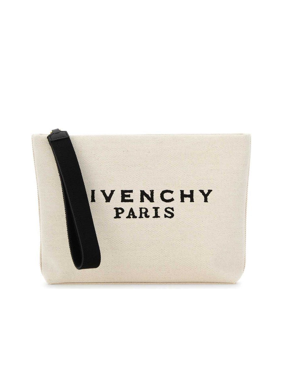 Givenchy Logo Pouch in White Cotton Linen