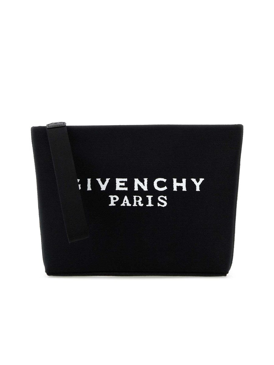 Givenchy Logo Pouch in Black Cotton and Linen