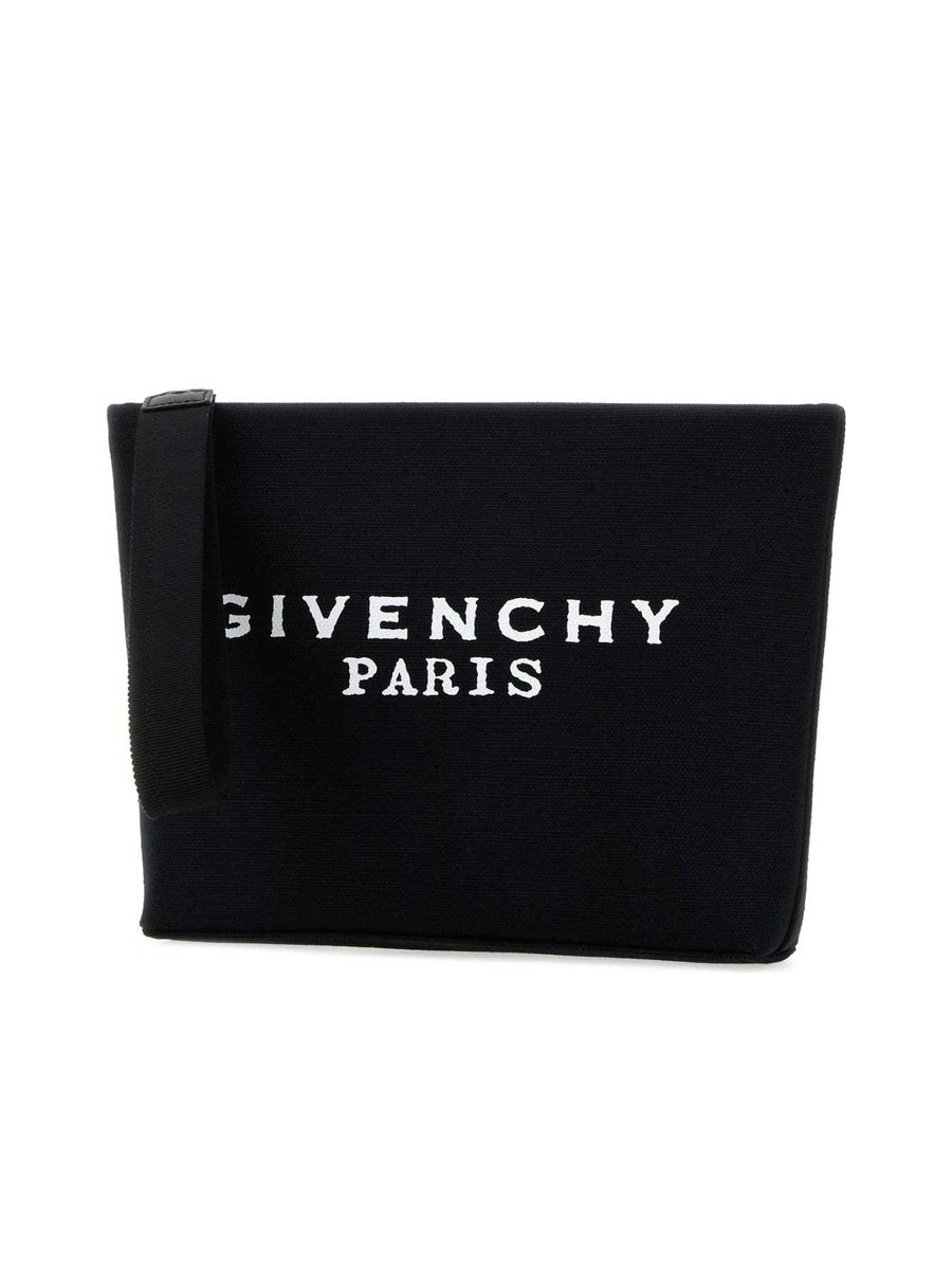 Givenchy Logo Pouch in Black Cotton and Linen