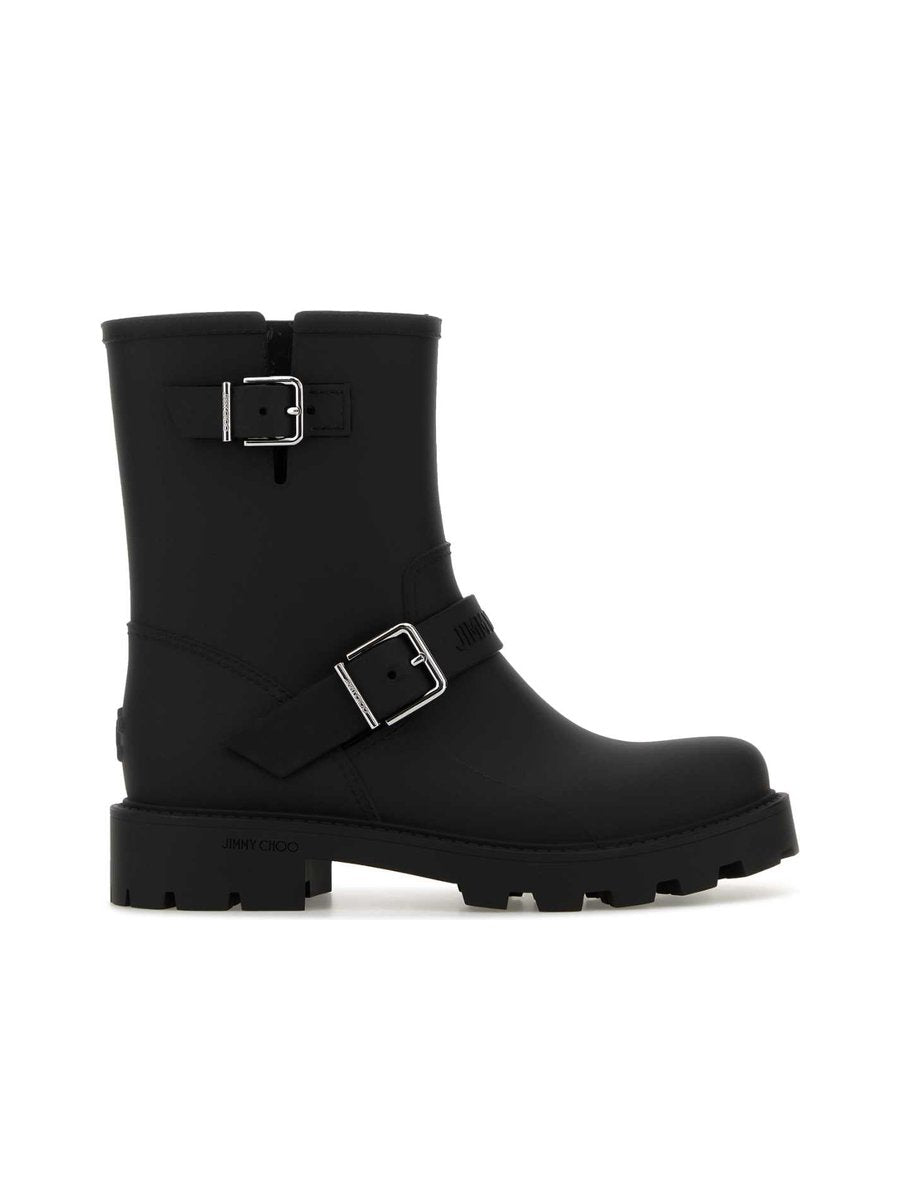 Jimmy Choo Biker Rain Boots in Black Rubber