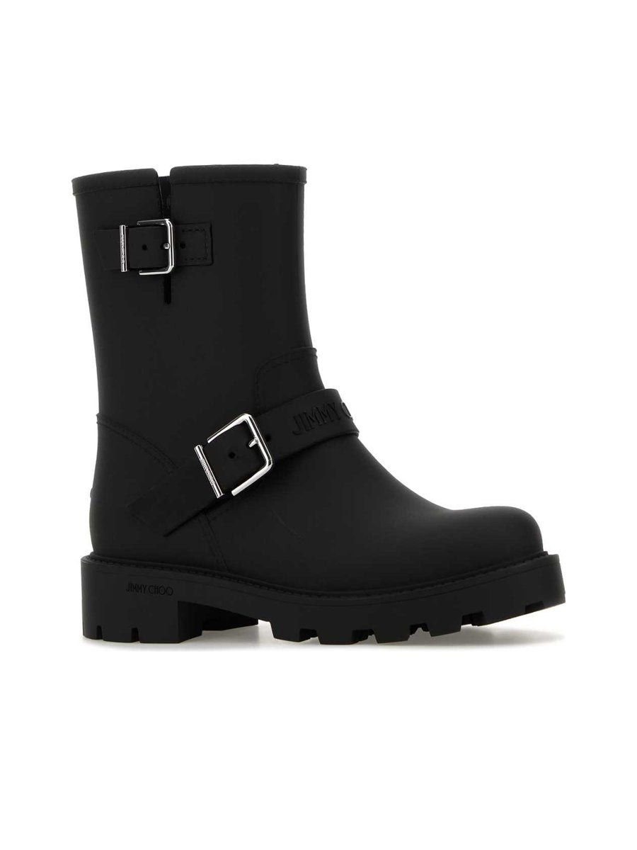 Jimmy Choo Biker Rain Boots in Black Rubber