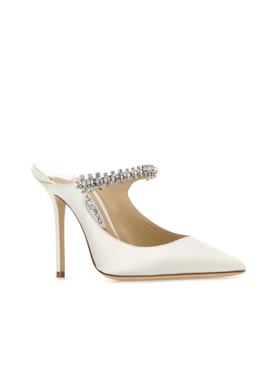 Jimmy Choo Bing 100 Mules in White Satin