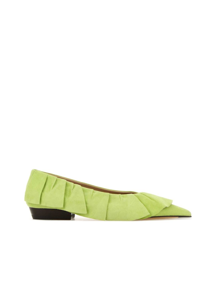 JW Anderson Ruffle Ballet Flats in Green Goat Suede