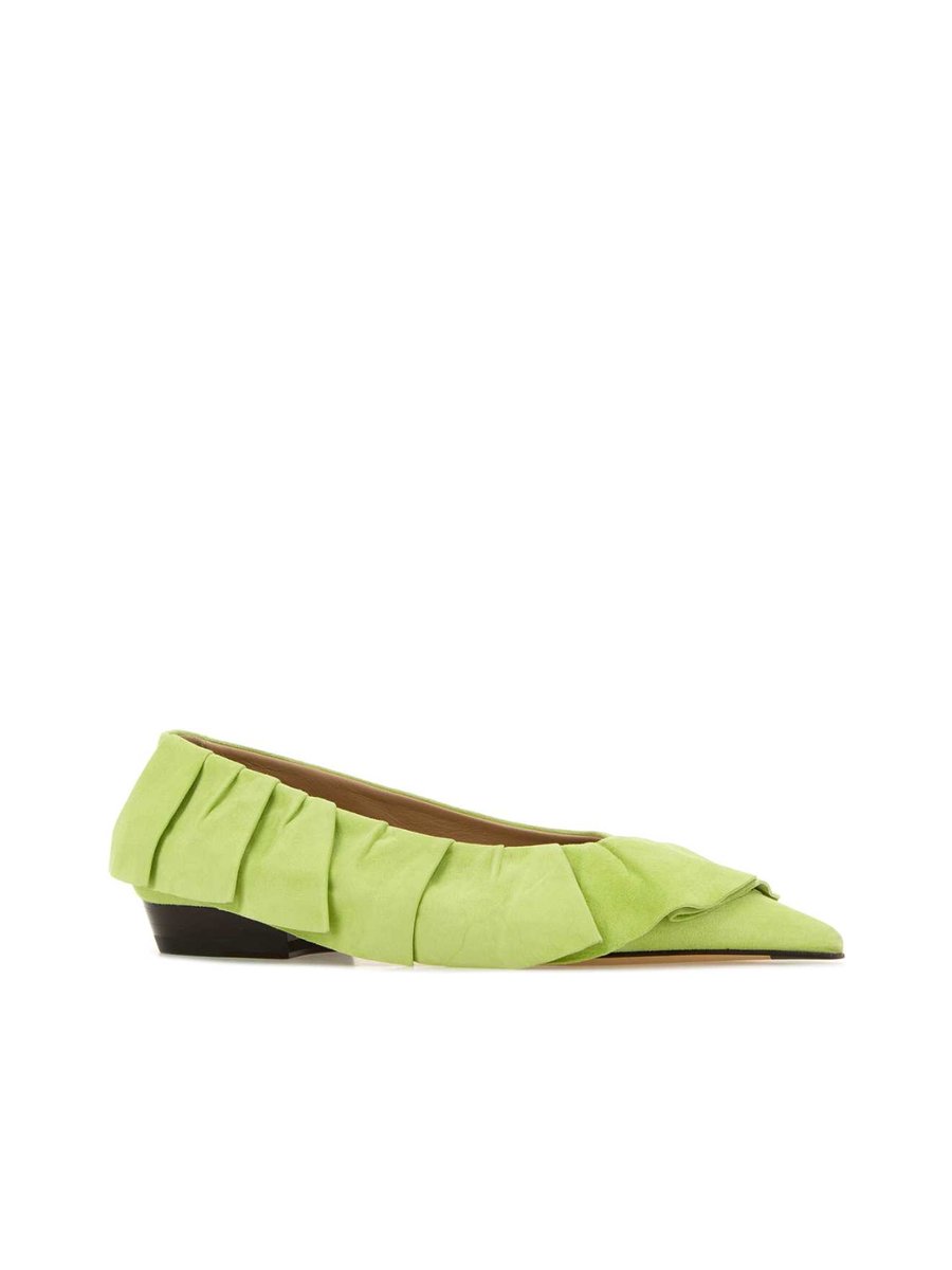 JW Anderson Ruffle Ballet Flats in Green Goat Suede