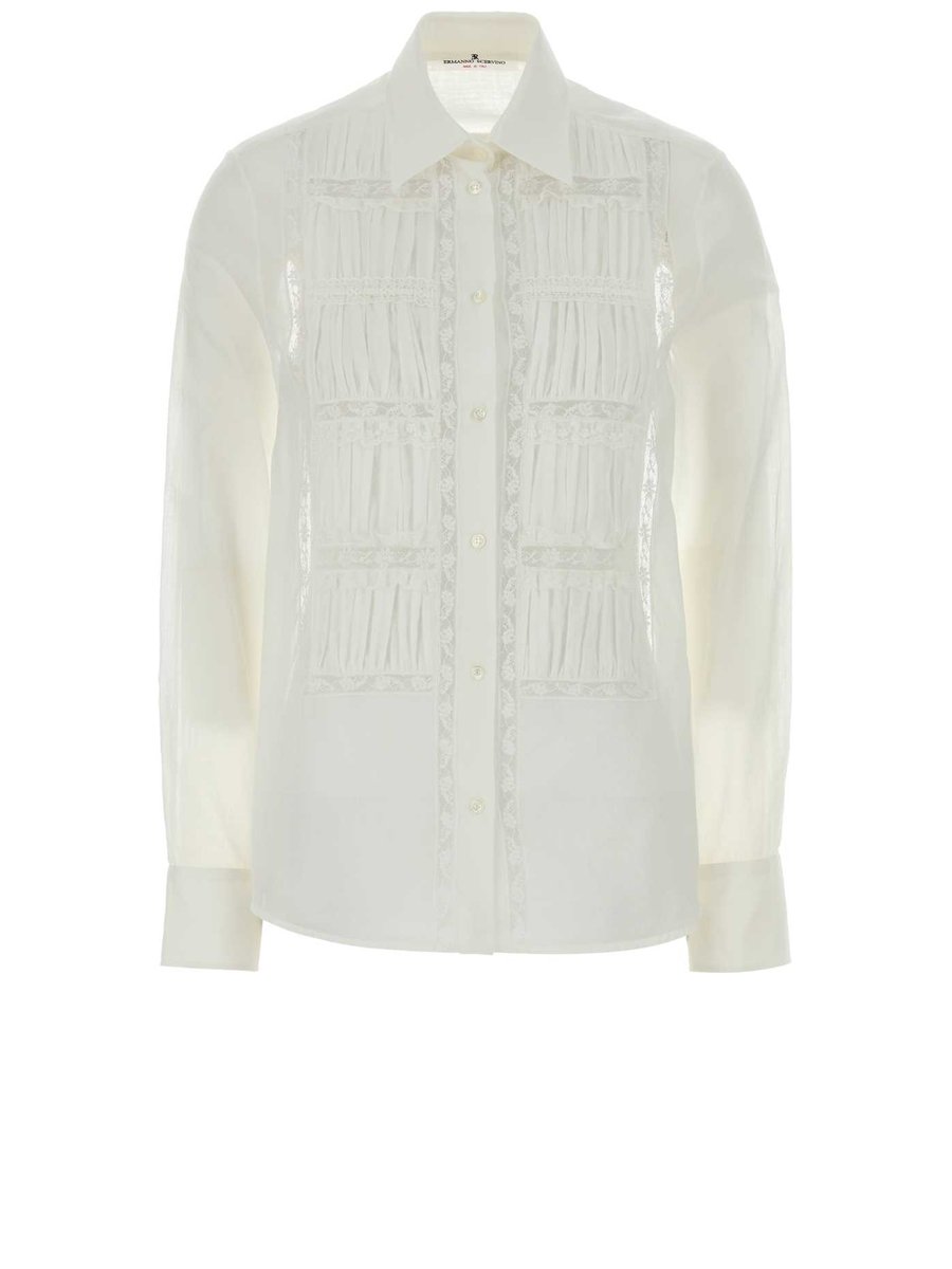 Ermanno Scervino Lace Cotton Shirt in White Cotton