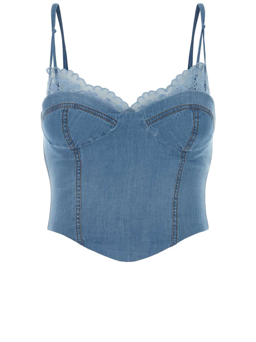 Ermanno Scervino Denim Top in Light Blue Cotton