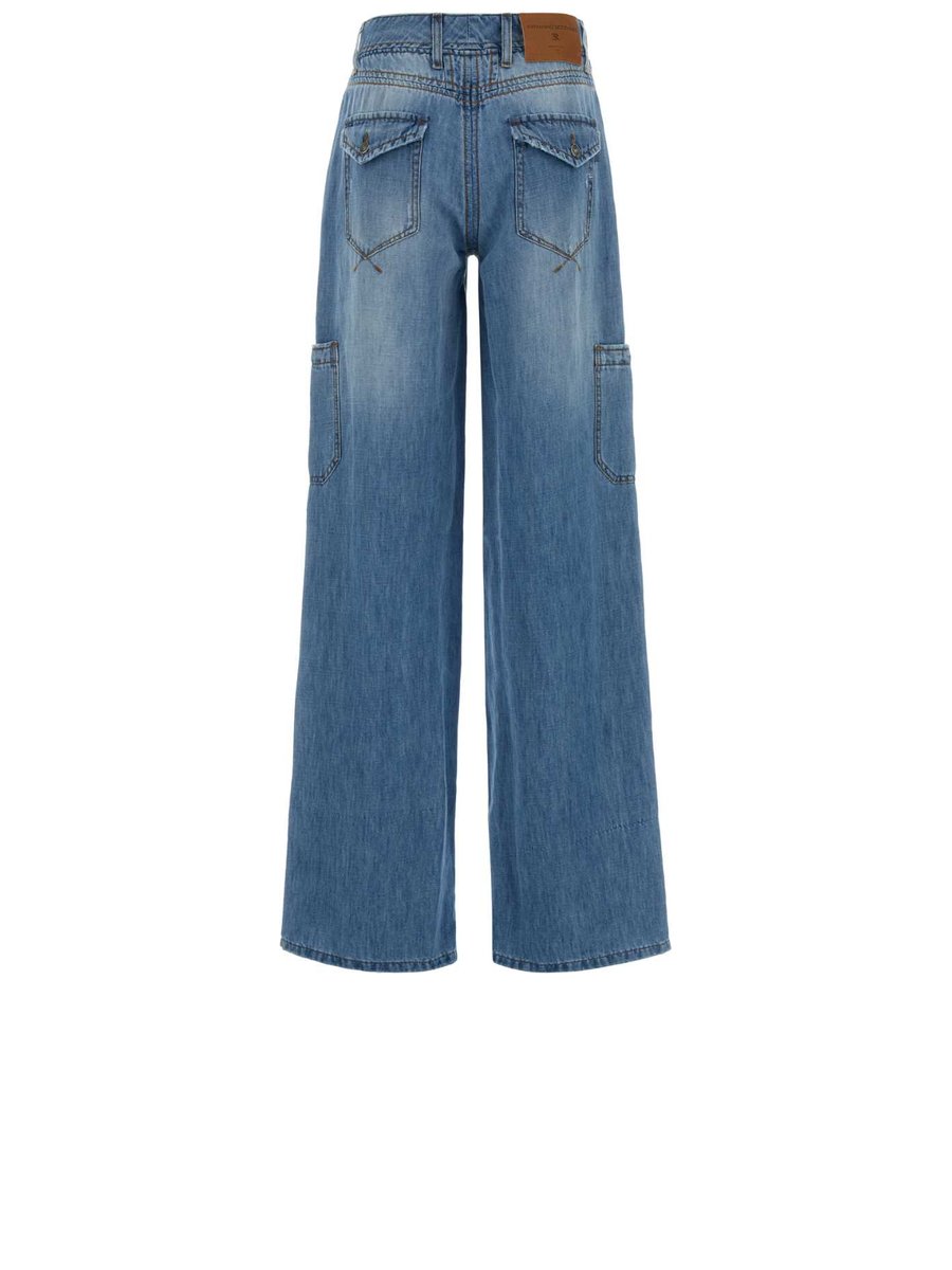 Ermanno Scervino Cargo Jeans in Light Blue Cotton and Linen