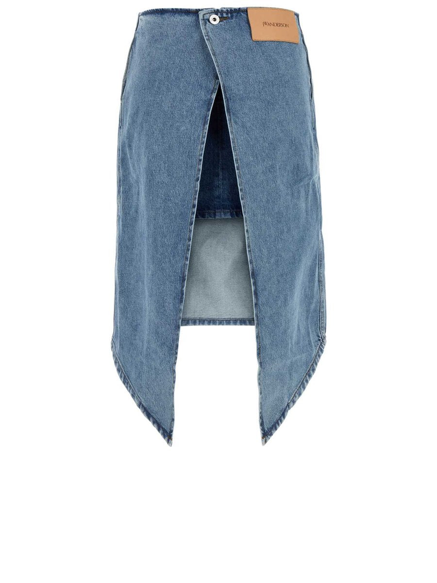 JW Anderson Layered Midi Skirt in Light Blue Cotton