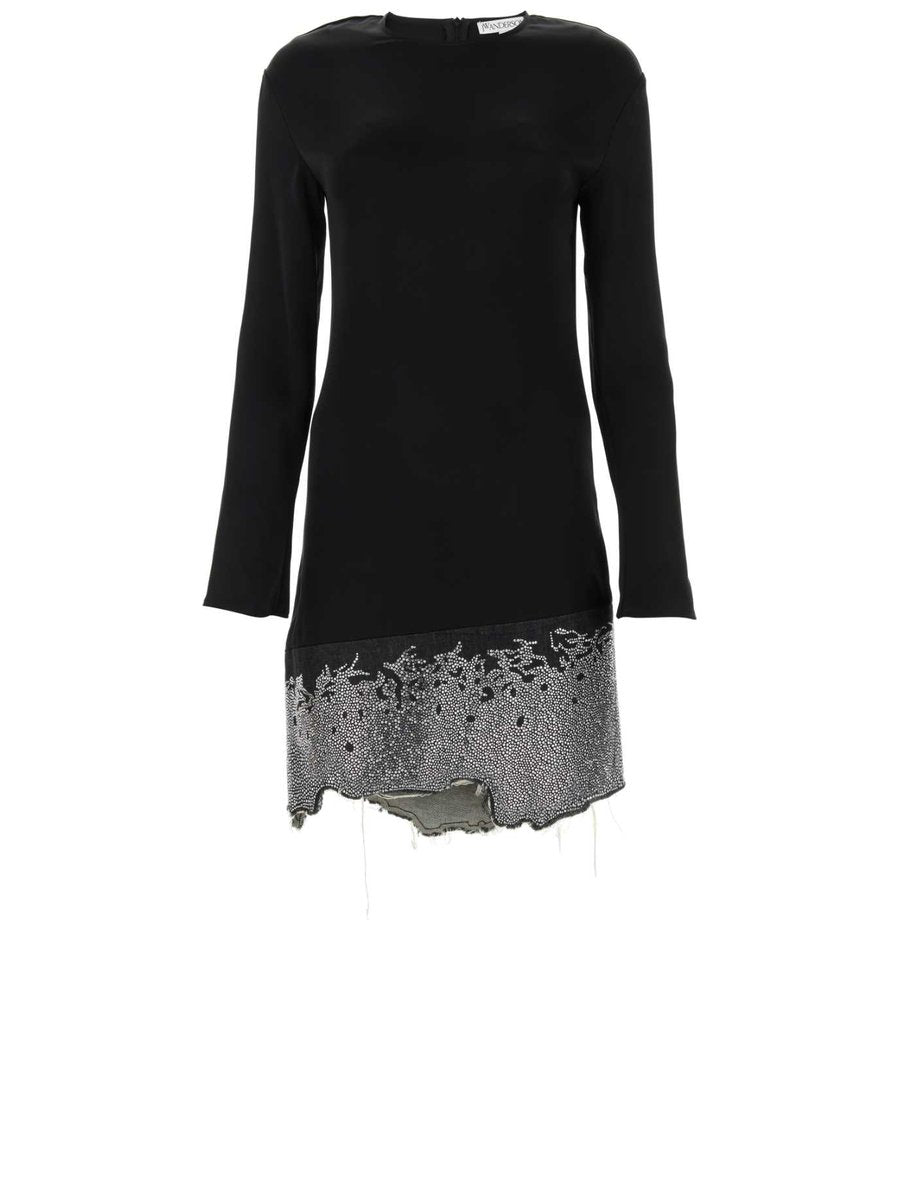 JW Anderson Distressed Glitter Hem Dress in Black Triacetate