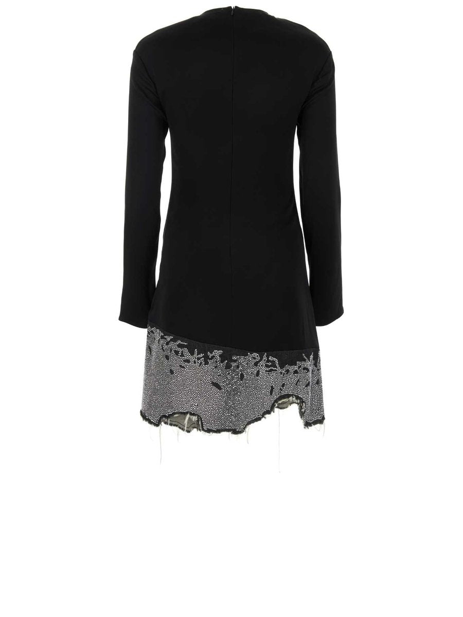 JW Anderson Distressed Glitter Hem Dress in Black Triacetate