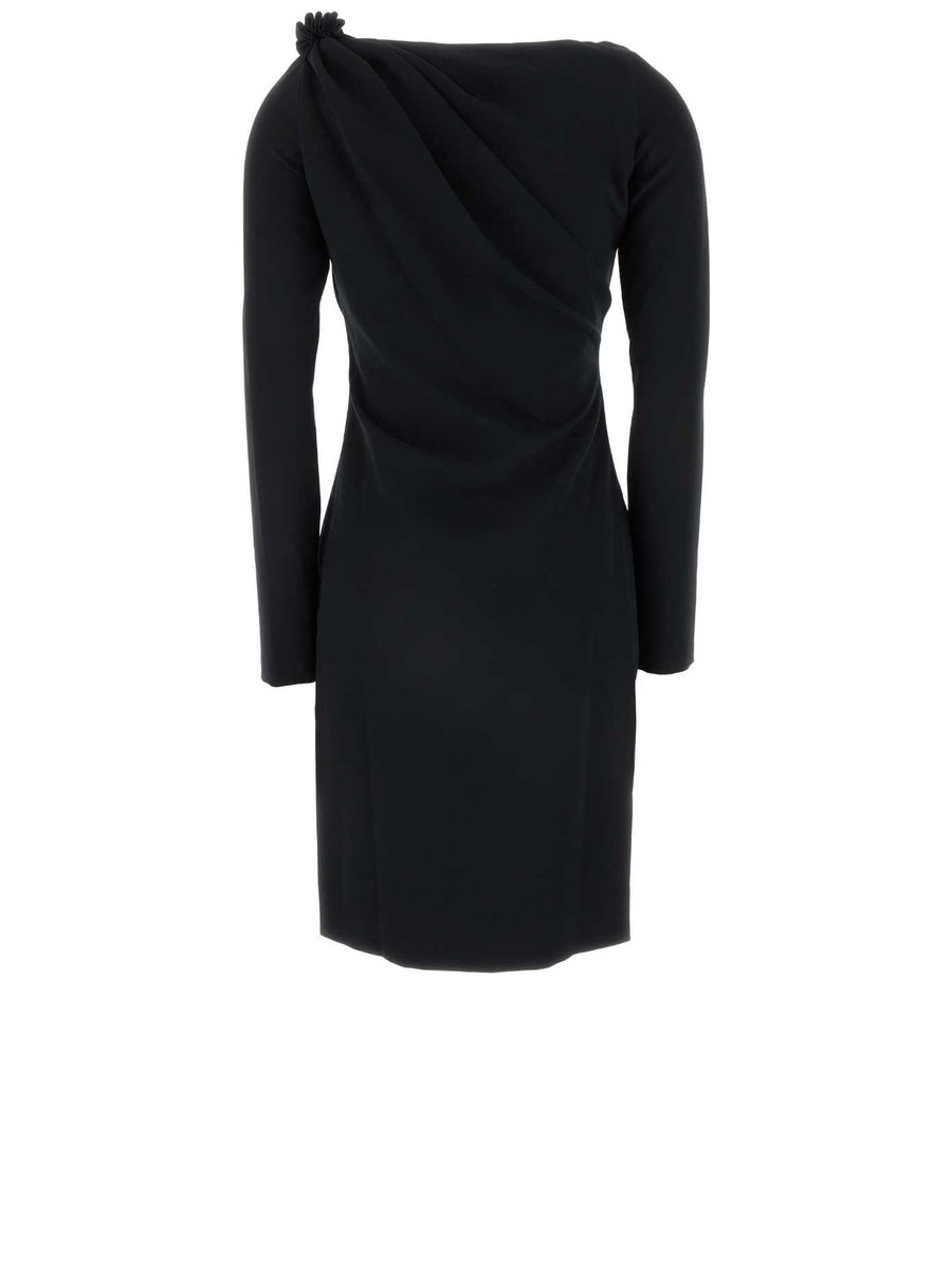 JW Anderson Shoulder Drape V-Neck Dress in Black Polyester Blend