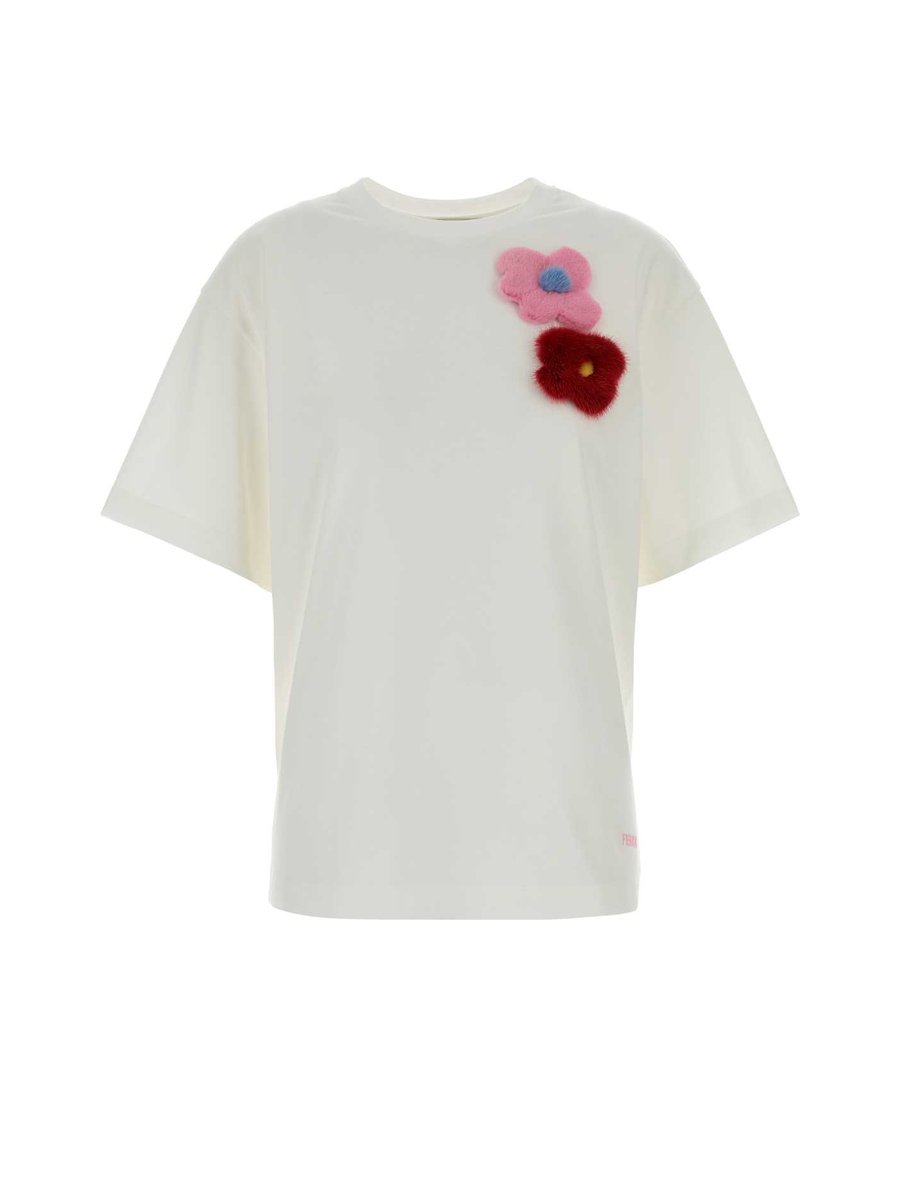 Fendi Padded Flowers T-Shirt in White Cotton