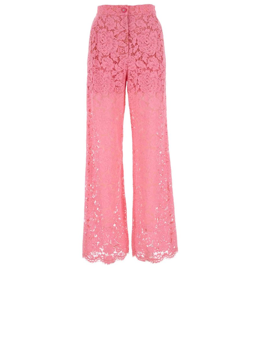 Dolce & Gabbana Palazzo Lace Pants in Pink Viscose Blend