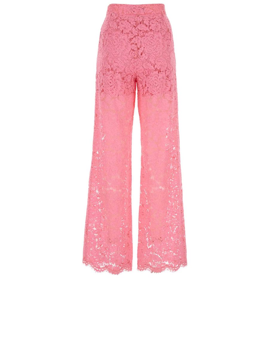 Dolce & Gabbana Palazzo Lace Pants in Pink Viscose Blend