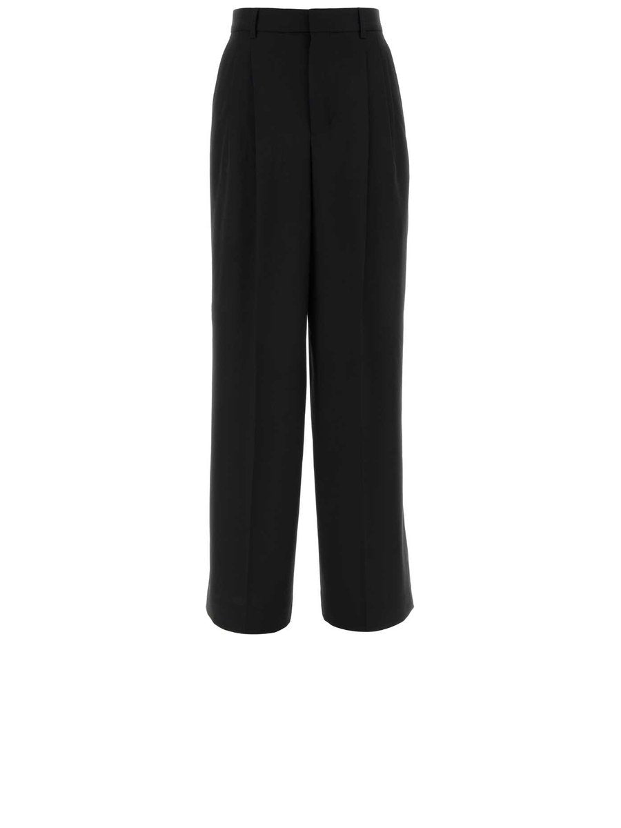 Ami High Waist Wide Trousers with Two Pleats in Black Virgin Wool