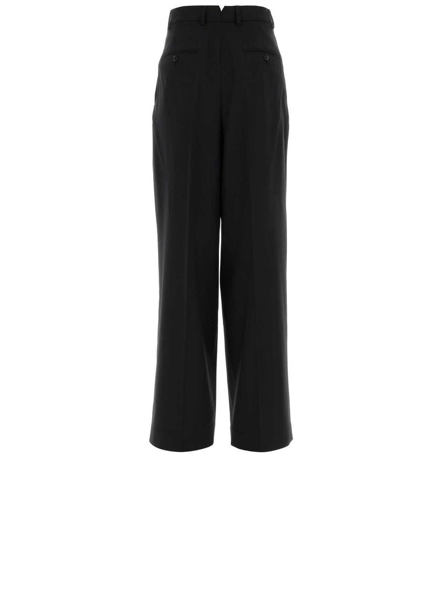 Ami High Waist Wide Trousers with Two Pleats in Black Virgin Wool