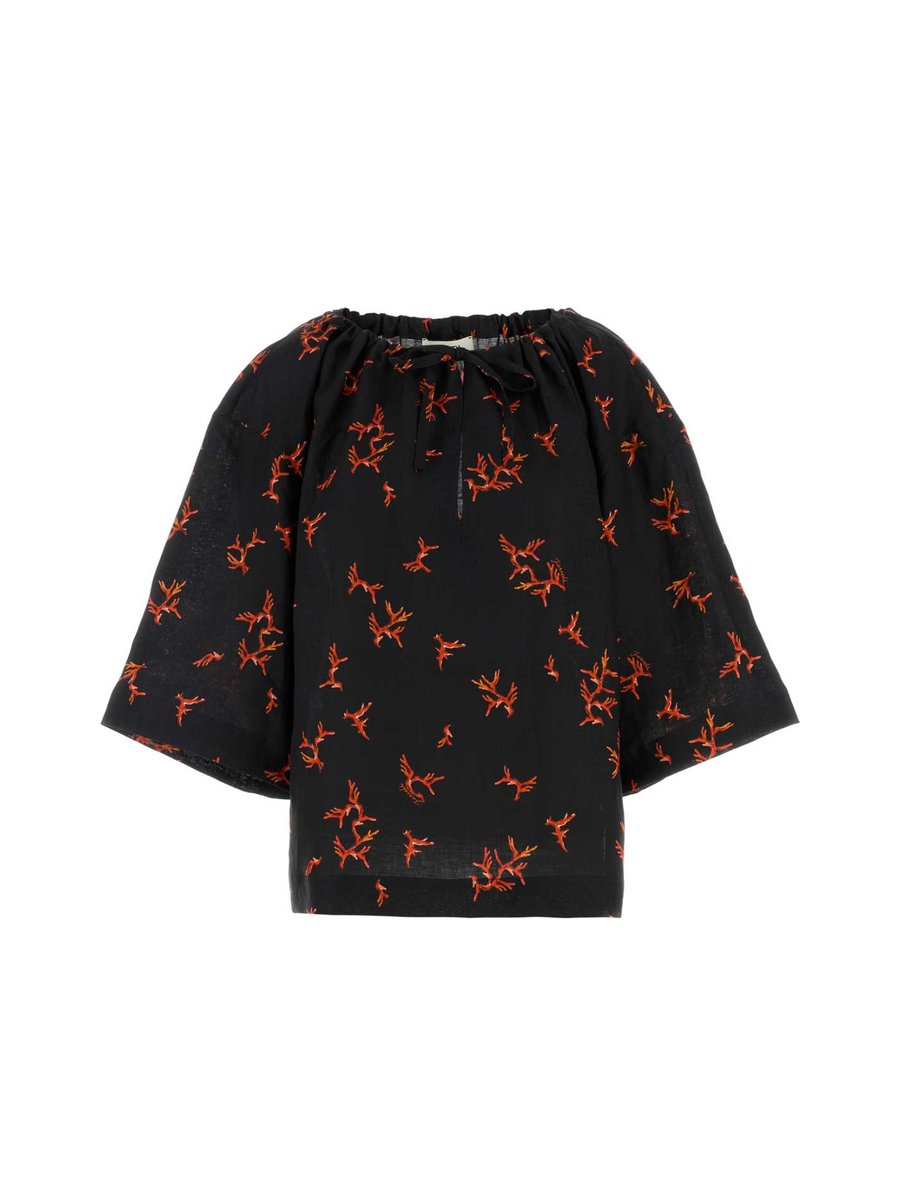 Fendi Embroidered T-Shirt in Printed Linen