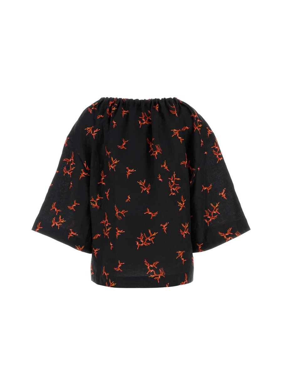 Fendi Embroidered T-Shirt in Printed Linen