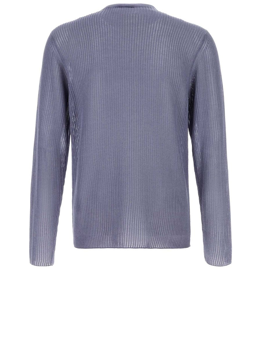 Giorgio Armani Ribbed Knit Sweater in Light Blue Silk Cotton
