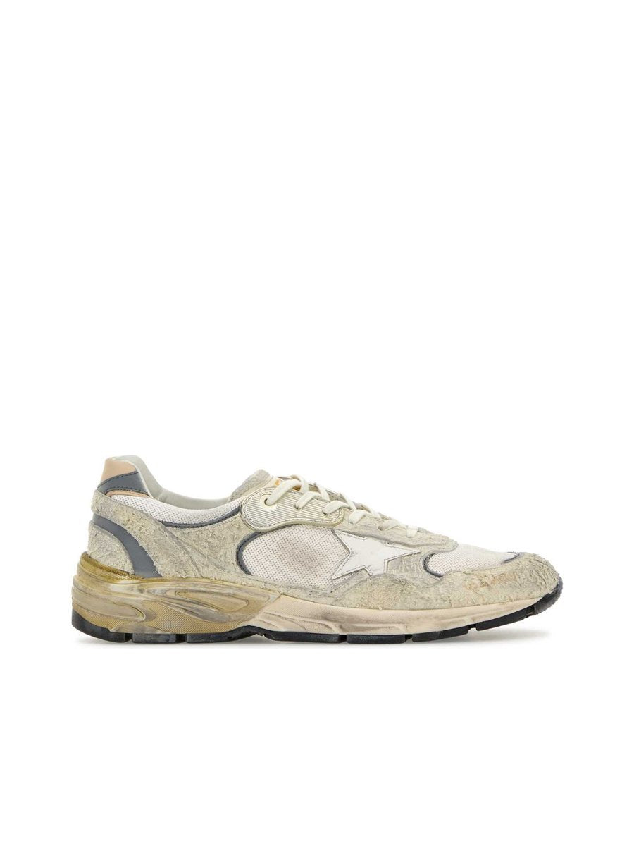 Golden Goose Running Dad Sneakers in White Mesh and Suede