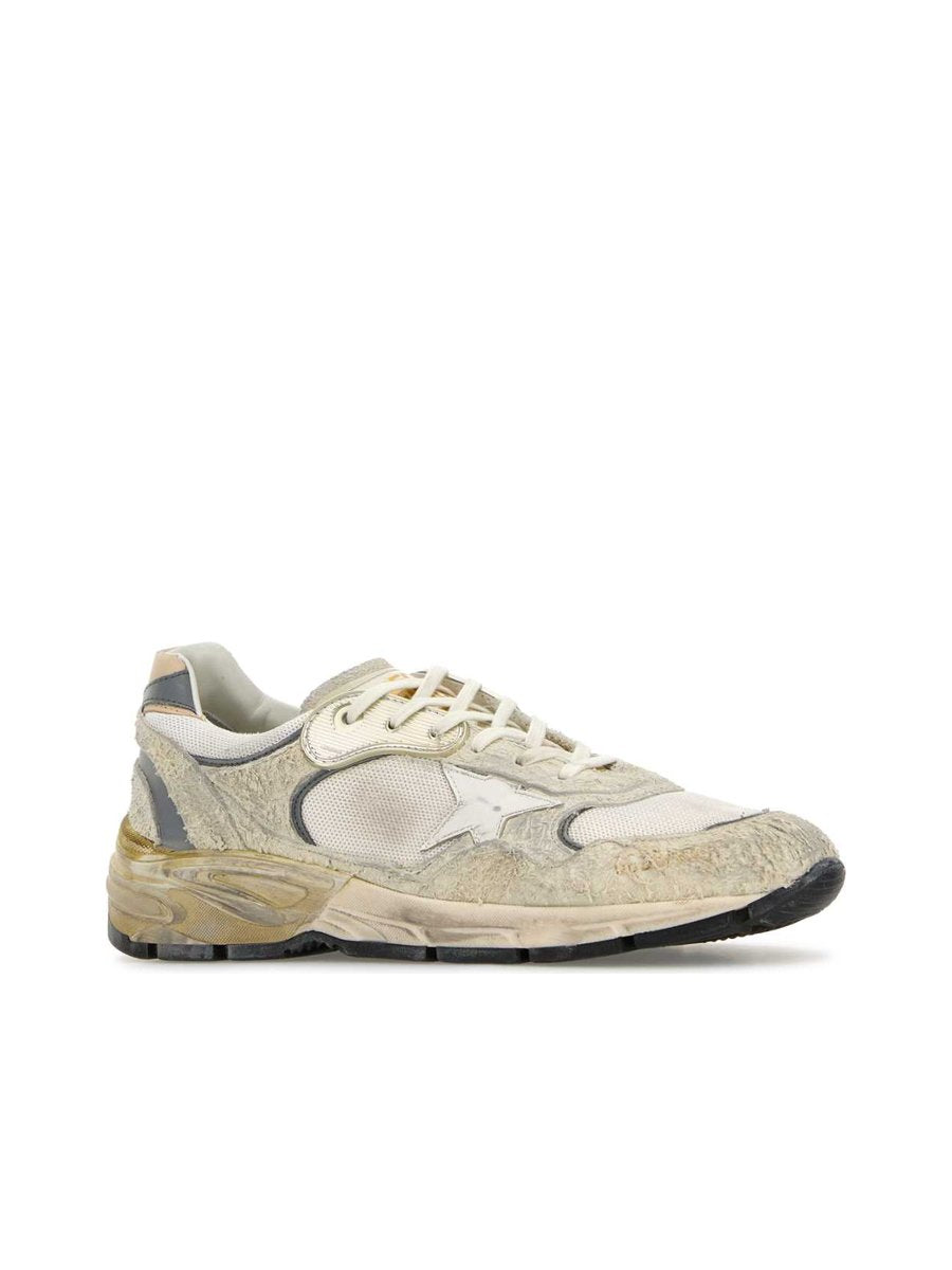 Golden Goose Running Dad Sneakers in White Mesh and Suede