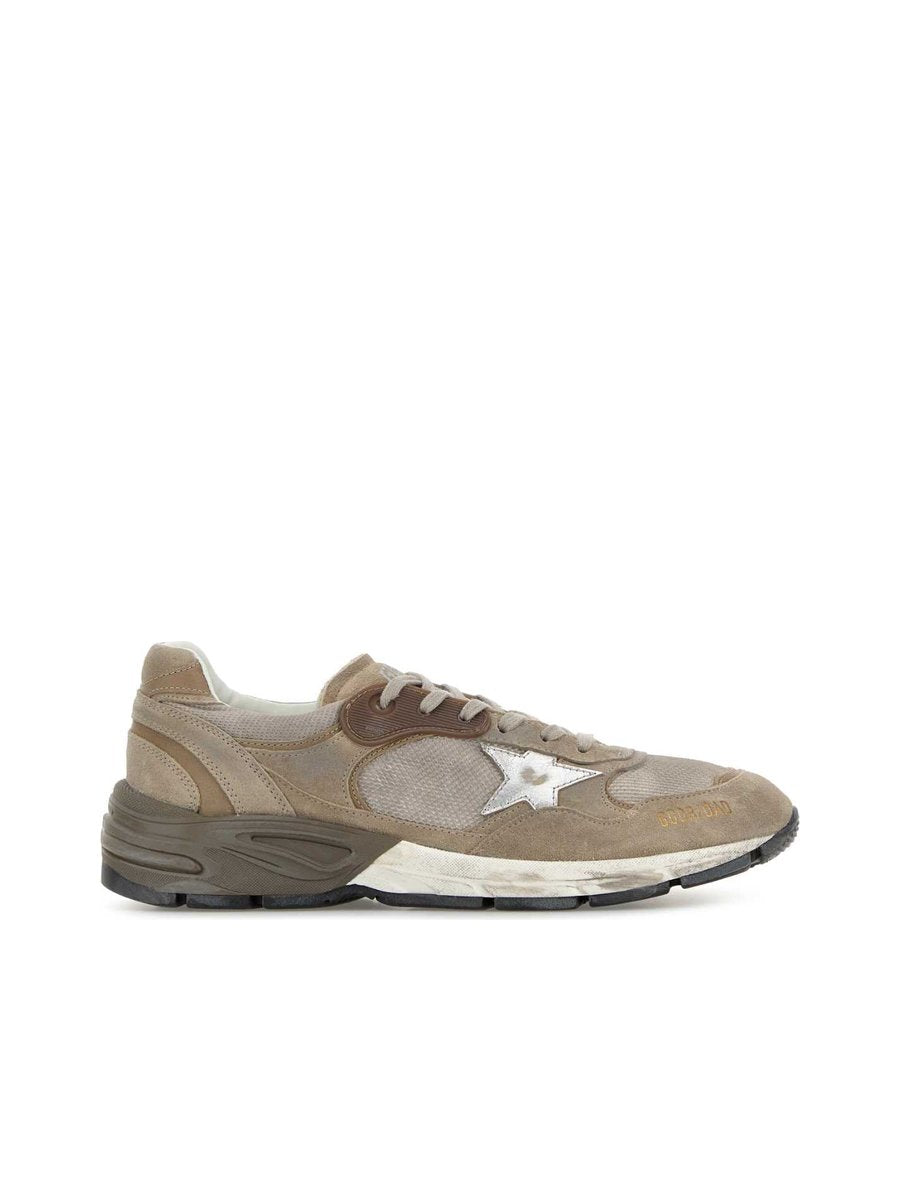 Golden Goose Running Dad Sneakers in Grey Mesh and Suede