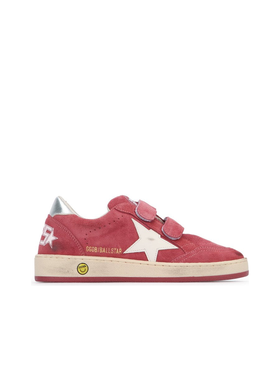 Golden Goose Ball Star Strap Sneakers in Red White Silver Suede