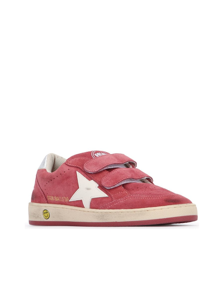 Golden Goose Ball Star Strap Sneakers in Red White Silver Suede