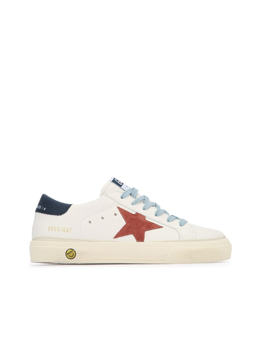 Golden Goose May Sneakers in White/Red/Blue Nappa Leather