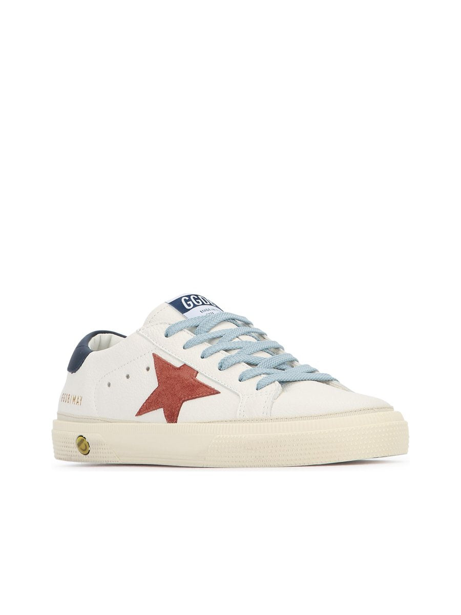 Golden Goose May Sneakers in White/Red/Blue Nappa Leather