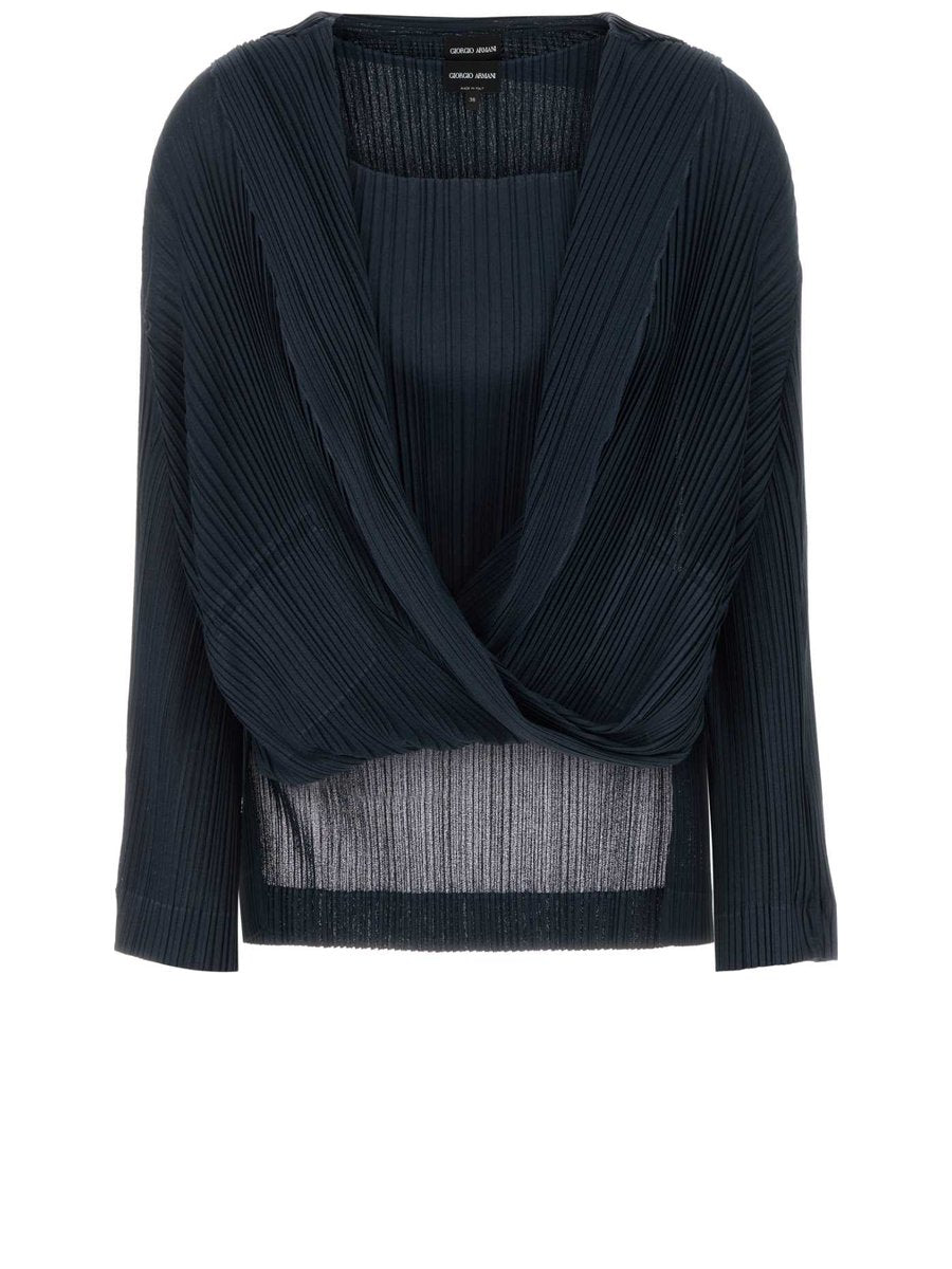 Giorgio Armani Pleated Shirt in Blue Polyester