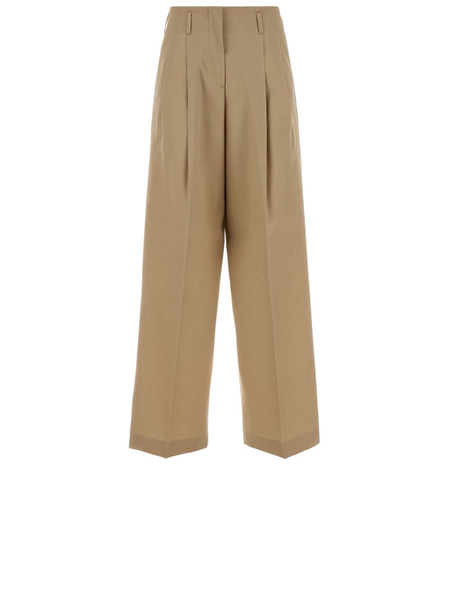 Golden Goose Wide Leg Pants in Beige Virgin Wool